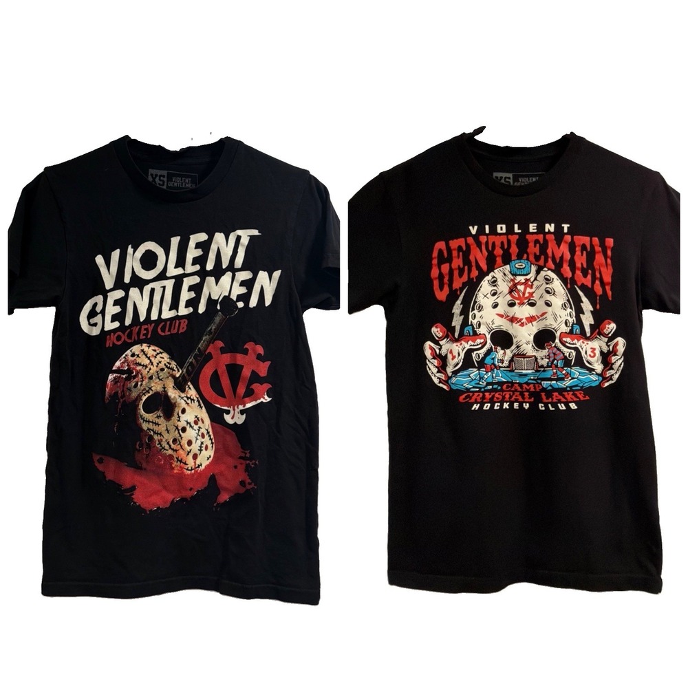 2 Violent Gentlemen Hockey Club Camp Crystal Lake T-shirts XS Black Graphic Tee